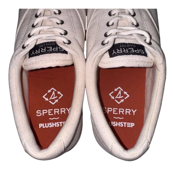 Sperry Mens Size 9.5W Canvas Cream Sneakers With Plushstep Insole Shoes New - Picture 6 of 7